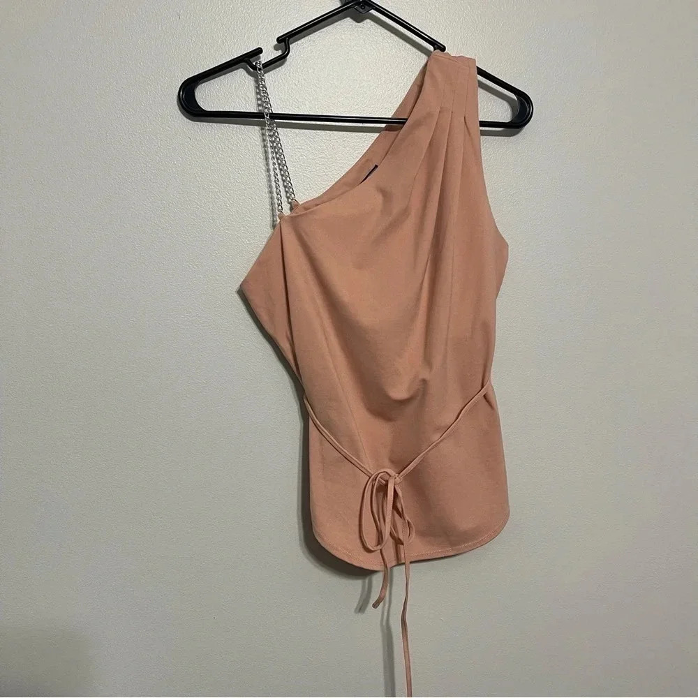 BCBGMAXAZRIA Women's Fitted Top Pleated One Metal Chain Strap Tie Waist Belt XS